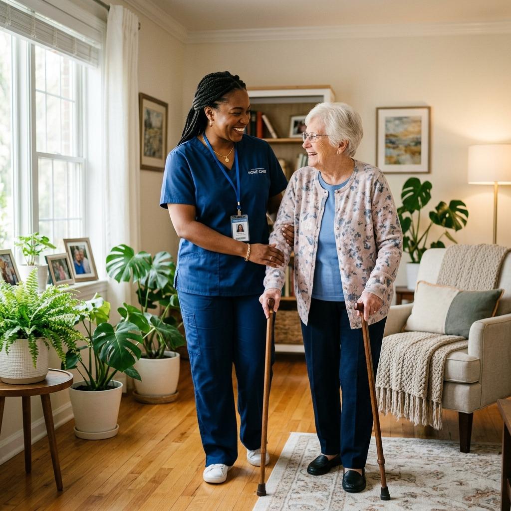 White care worker supporting a black client