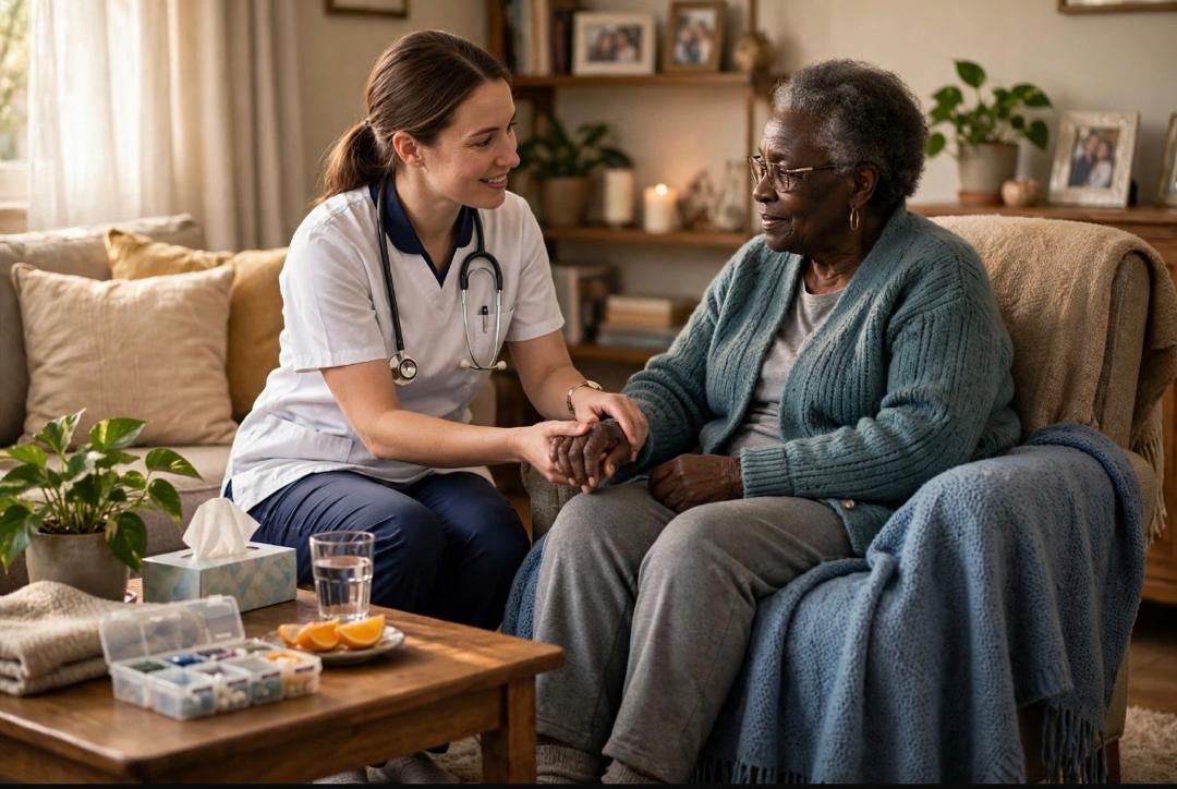 White care worker supporting a black client