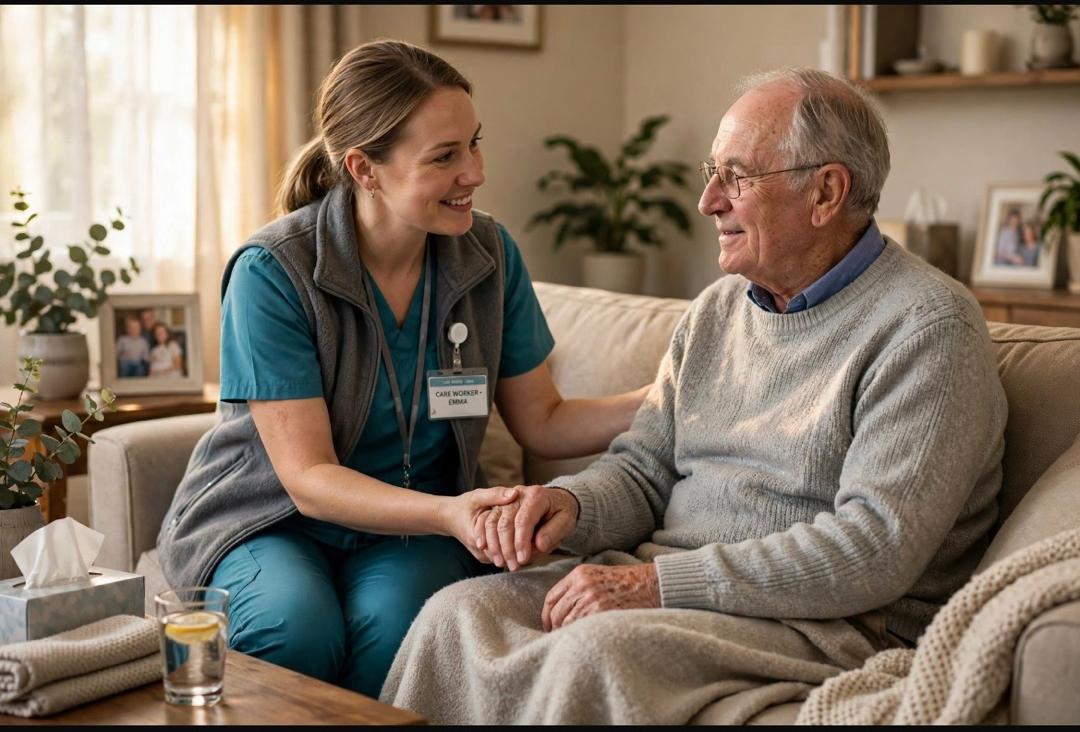 Diverse care workers and client together